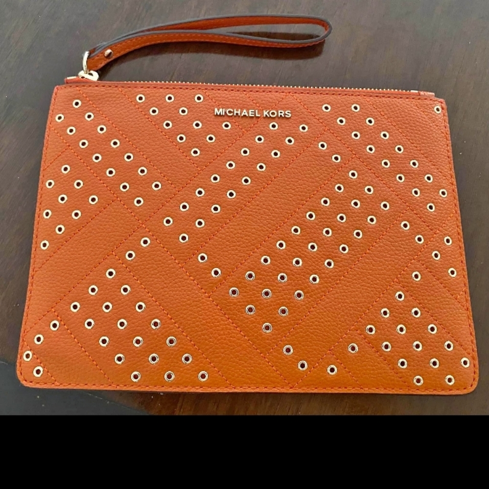 NWT Michael Kors Madarin Orange Jet Set XL clutch wristlet New With Tags